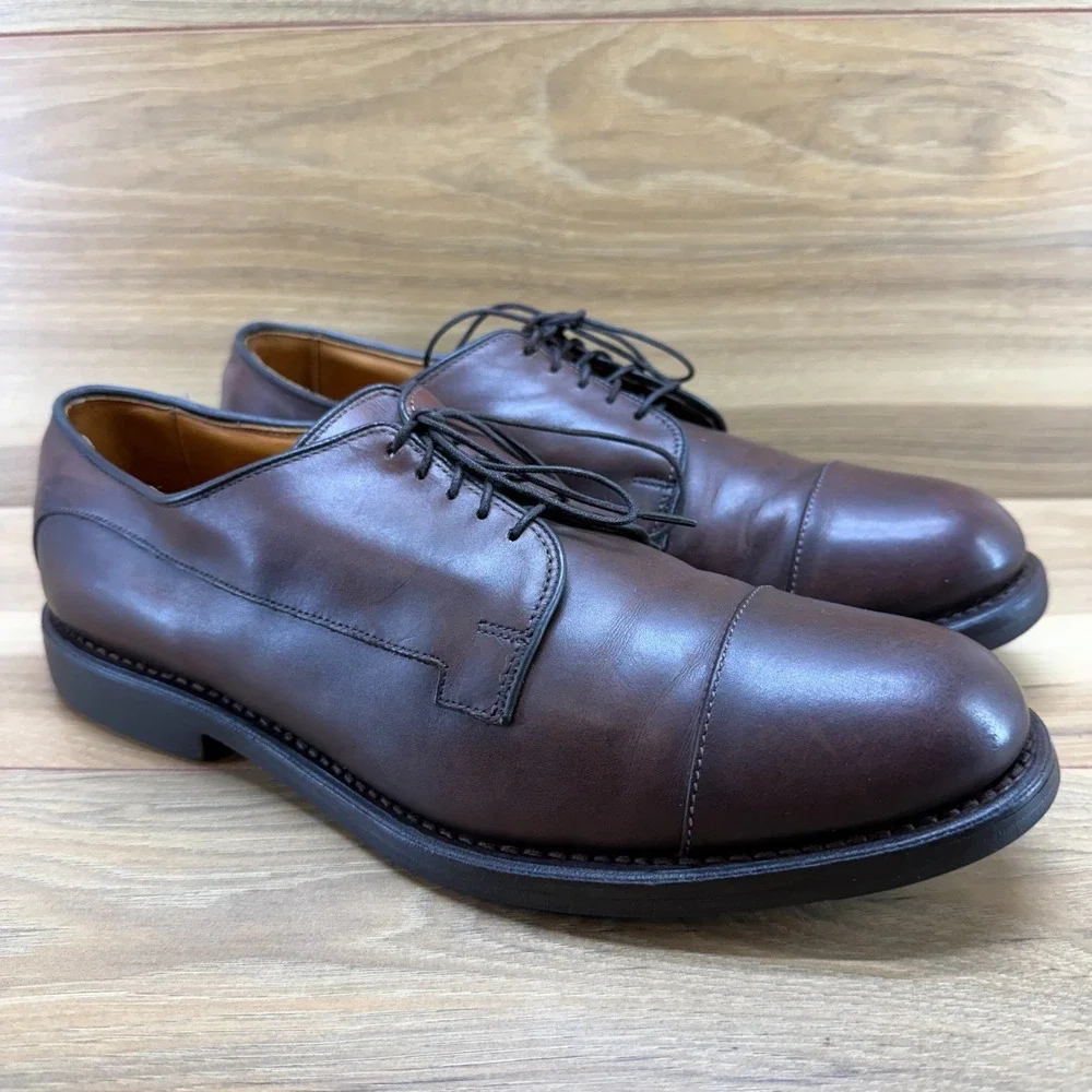 Allen Edmonds Bergland Oxford Mens 10.5 B Brown Leather Cap Toe Rubber Sole 6551